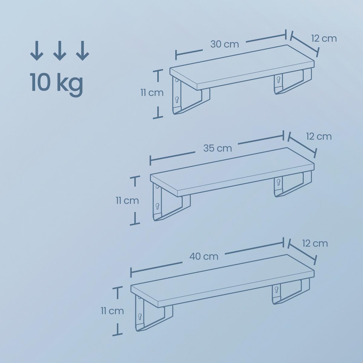 WANDREGALSET WALL SHELF SET - Greige/Schwarz, MODERN, Holzwerkstoff/Metall (40/11/12cm) - MID.YOU