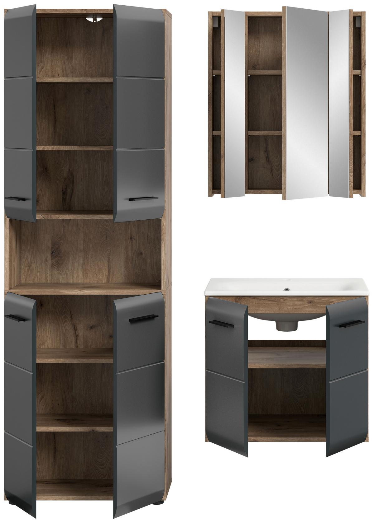 Badezimmer Ice 3-tlg. Schwarz/Eiche dunkel - Eiche dunkel/Schwarz, Basics, Keramik/Holzwerkstoff (120cm) - MID.YOU