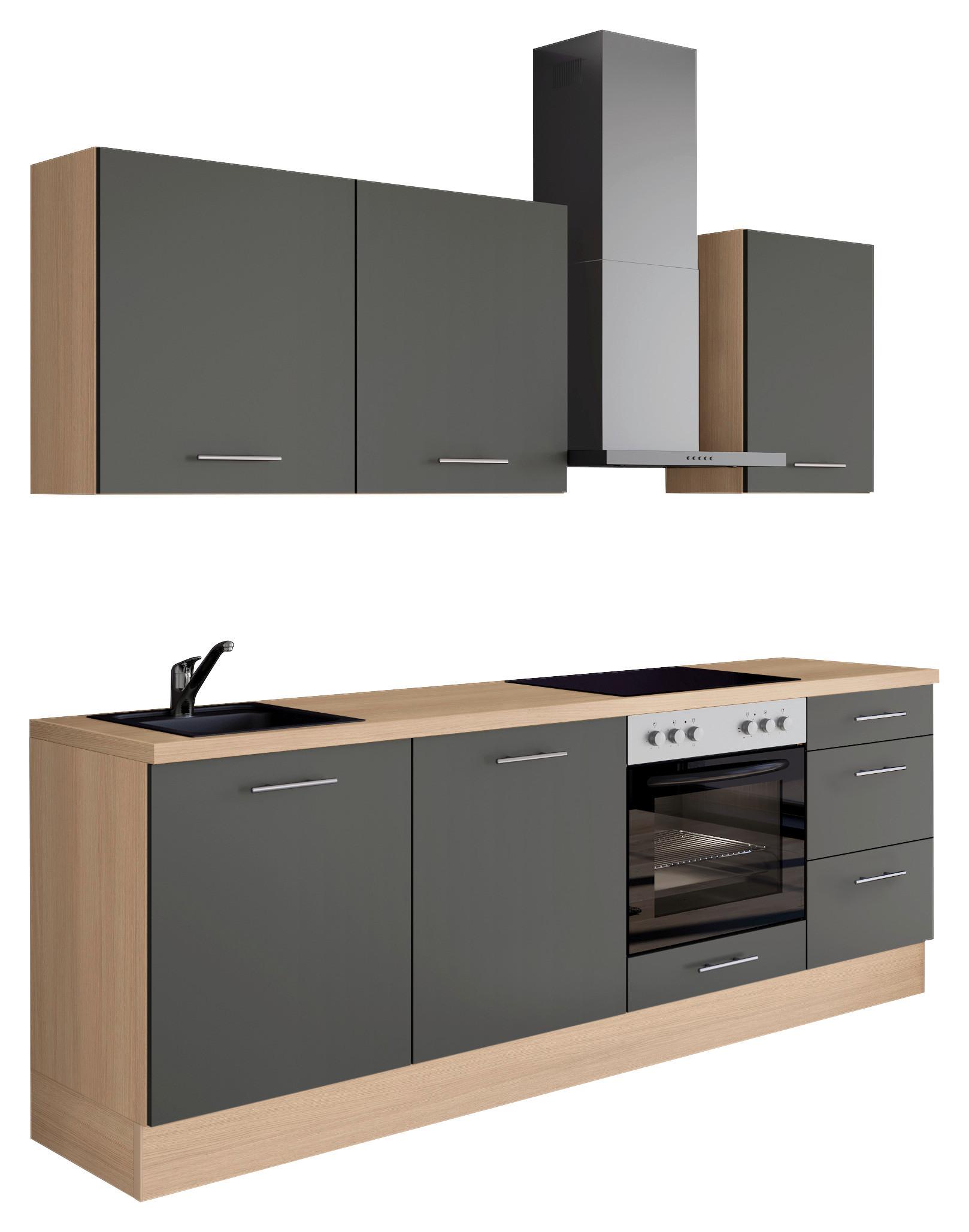 Küchenblock IBZ ohne Geräte ca. 230 cm Dunkelgrau - Edelstahlfarben/Eichefarben, Design, Holzwerkstoff/Metall (230cm) - Impuls