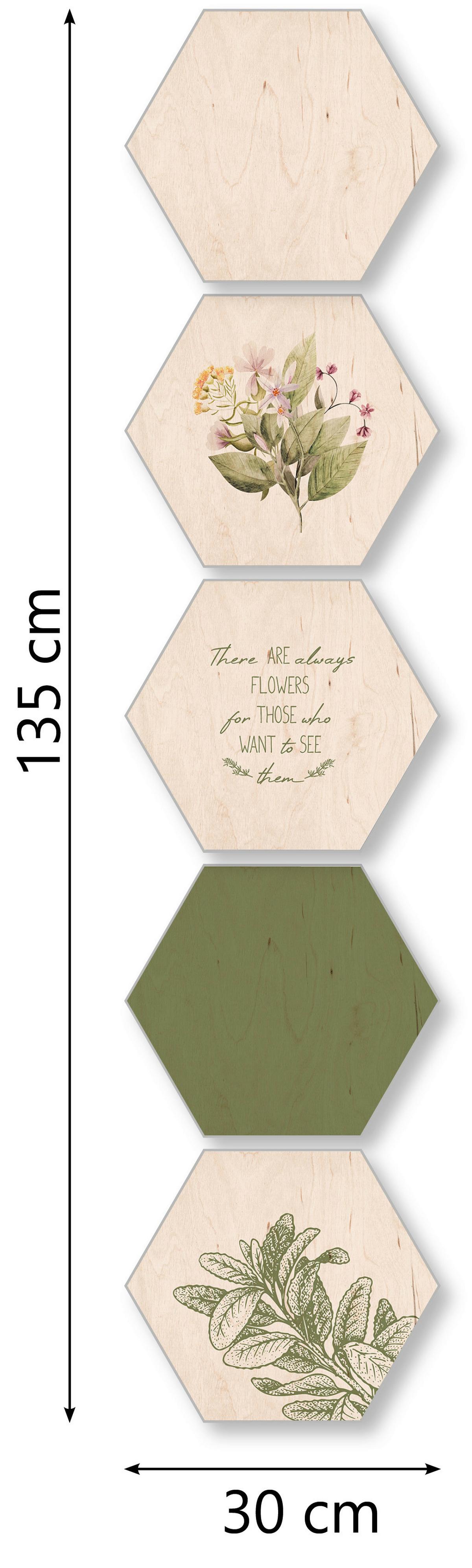 Bild Hexagon, 5er Set - Hellgrün/Grün, Holz (30/25cm) - Modern Living