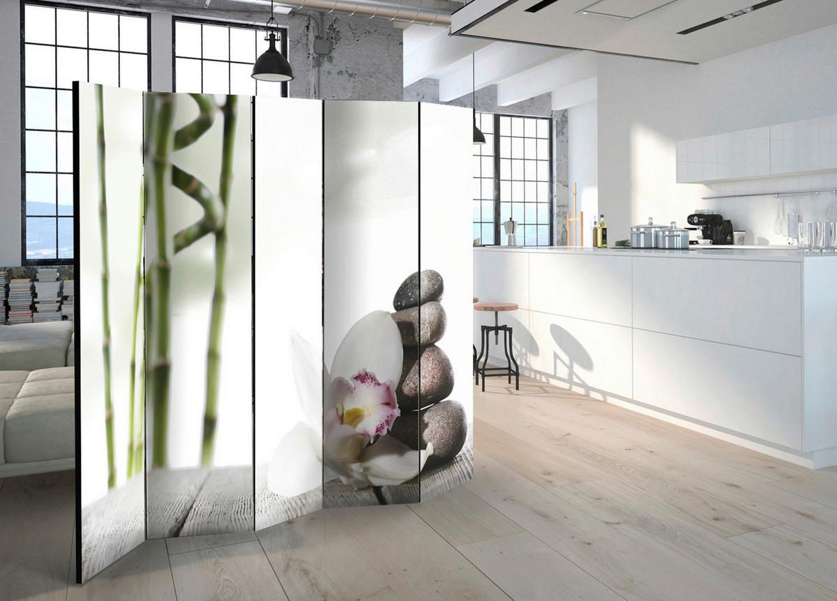 Paravent Harmony II Grün/Weiß - Weiß/Grün, Basics, Holz/Textil (225cm) - artgeist