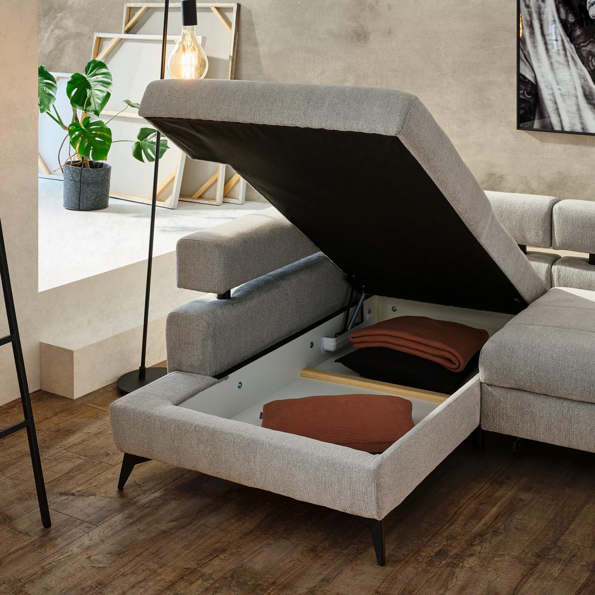 Kutna Garnitura Rosalie - svijetlo siva/crna, Konvencionalno, tekstil/metal (184/265cm) - Modern Living