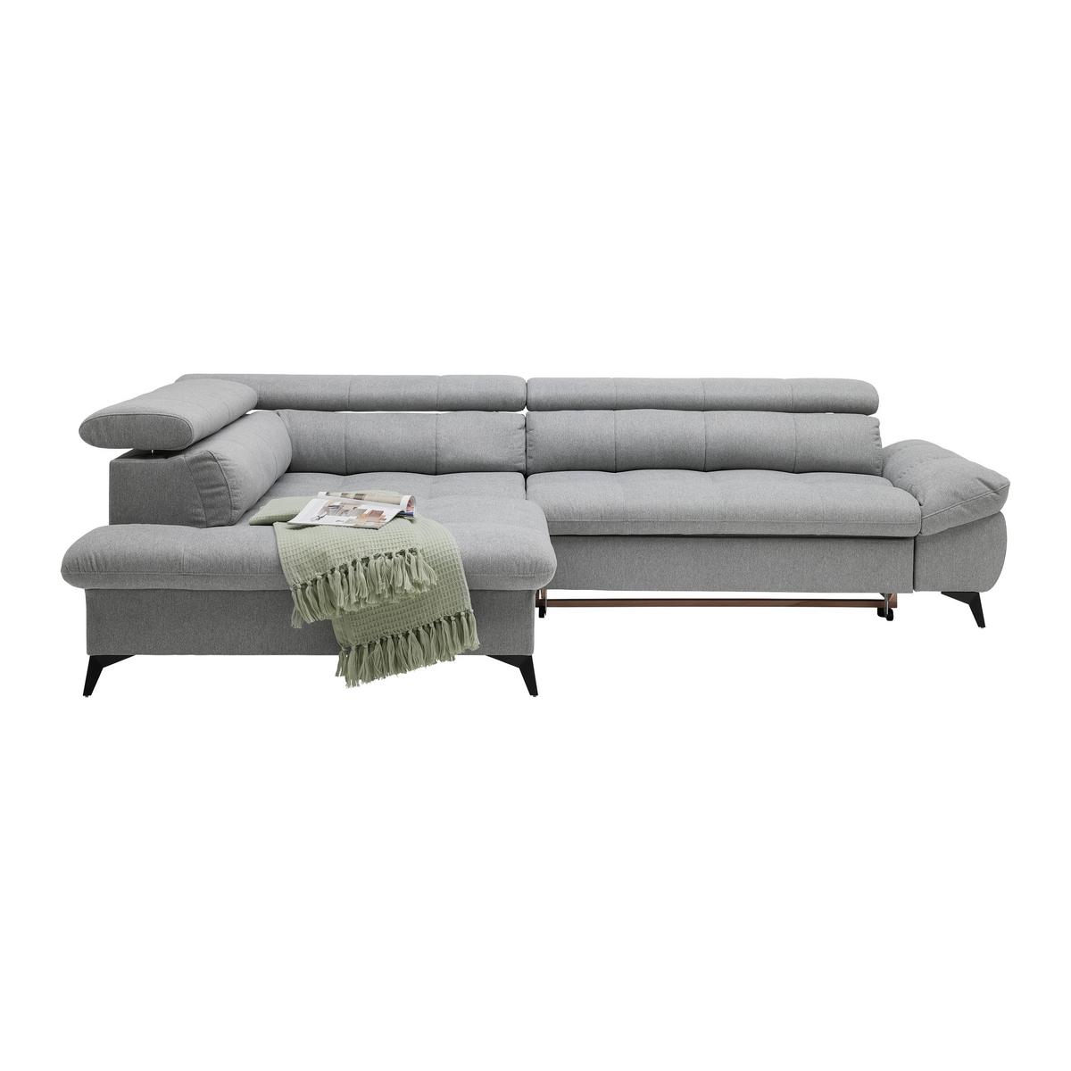 Wohnlandschaft Alberto Hellgrau mit Bettfunktion - Hellgrau/Schwarz, MODERN, Textil/Metall (201/296cm) - Mömax
