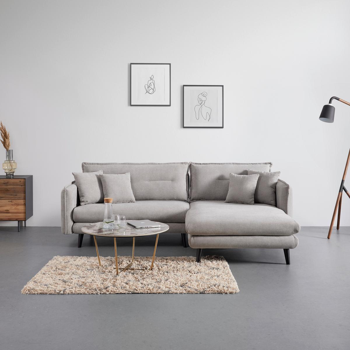 Wohnlandschaft Dajana Hellgrau Webstoff - Hellgrau/Schwarz, Modern, Holz/Textil (251/102/173cm) - Bessagi Home