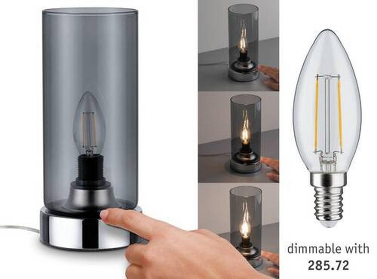 Tischleuchte Pinja in Grau/Chromfarben max. 20 W - Chromfarben/Transparent, Design, Glas/Metall (11/24,4cm) - Paulmann