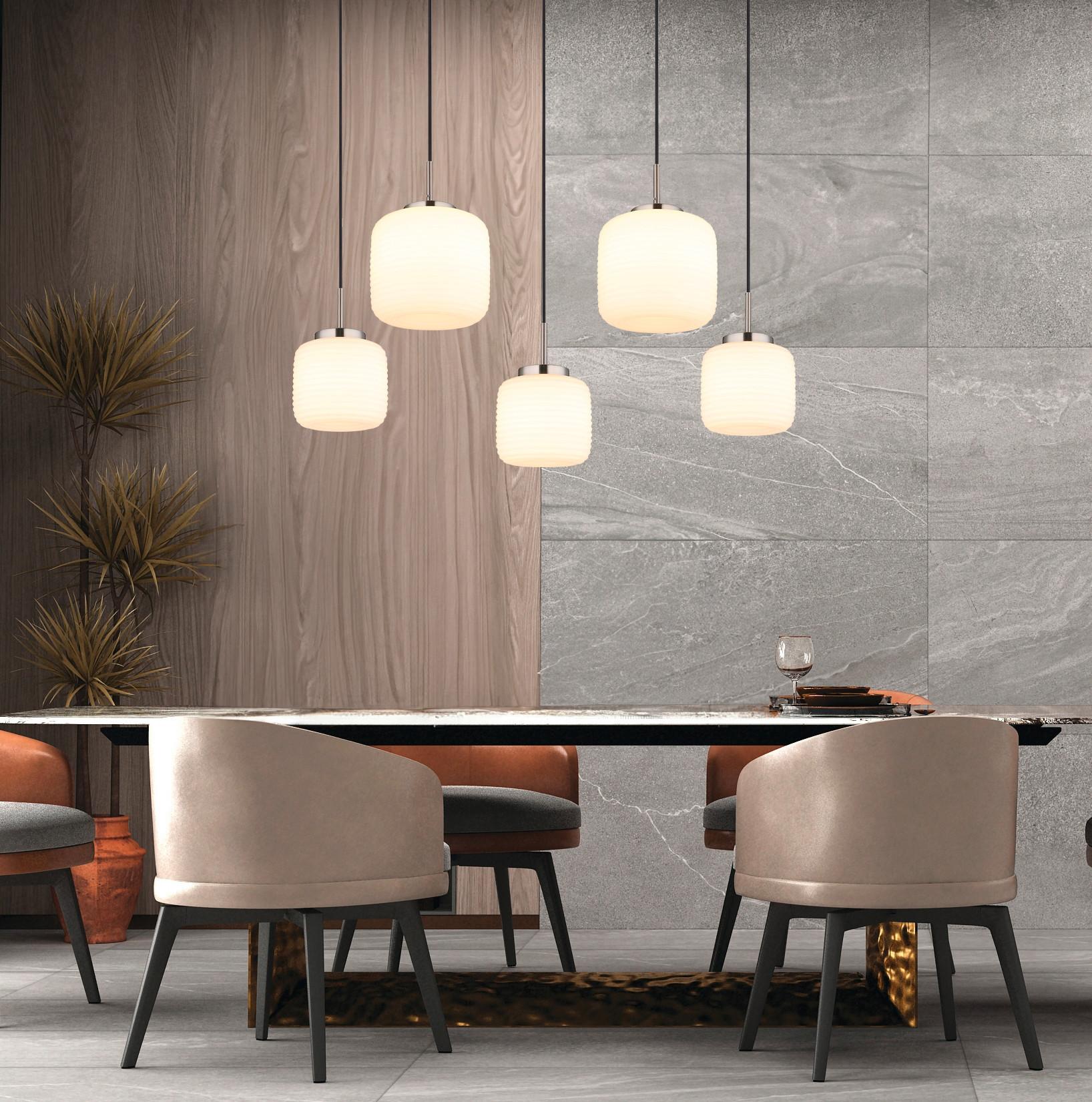 HÄNGELEUCHTE 15772-5H KLADORA - Weiss/Schwarz, Konventionell, Glas/Textil (106/38/130cm) - Globo