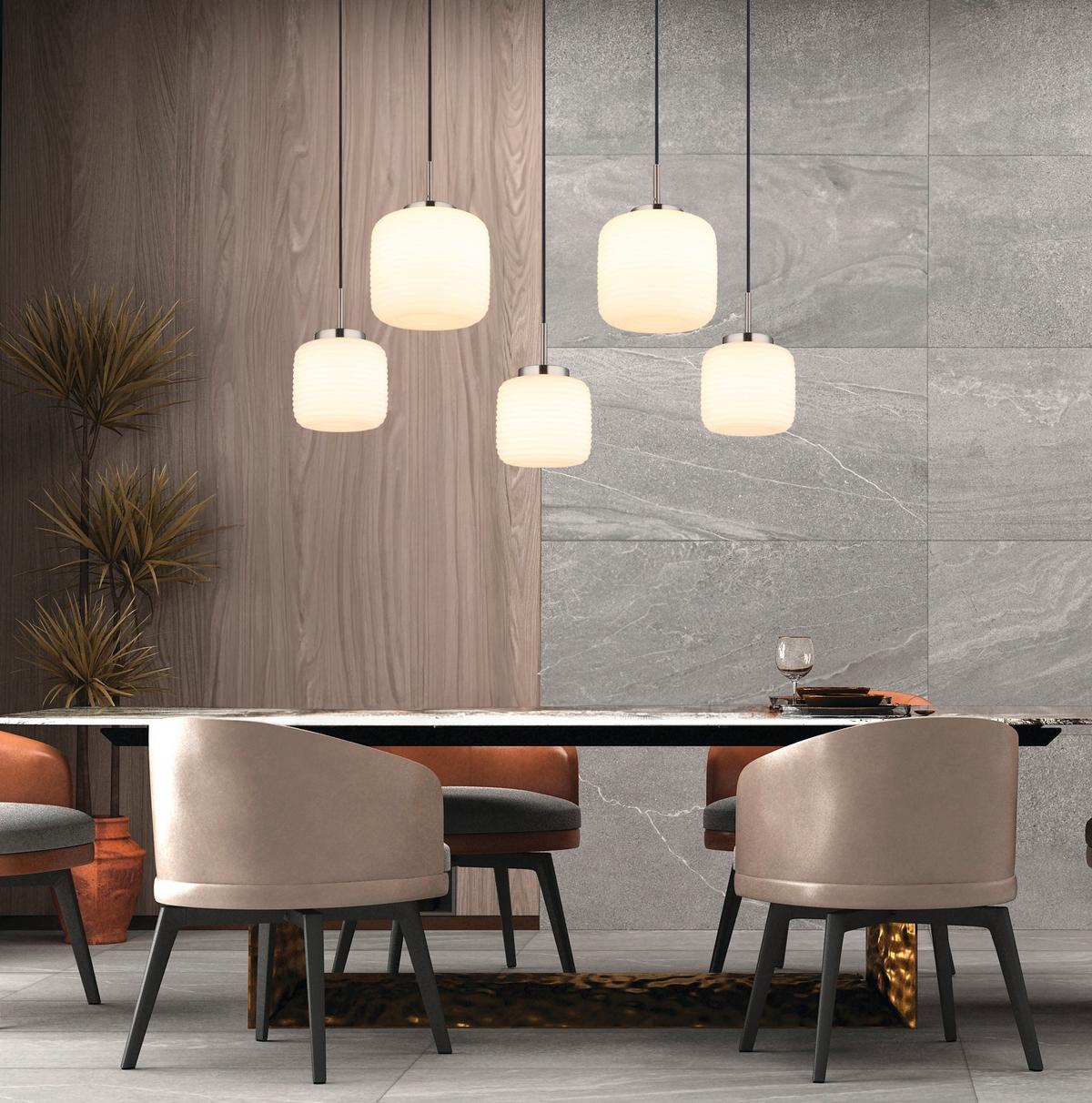 HÄNGELEUCHTE 15772-5H KLADORA - Weiss/Schwarz, Konventionell, Glas/Textil (106/38/130cm) - Globo