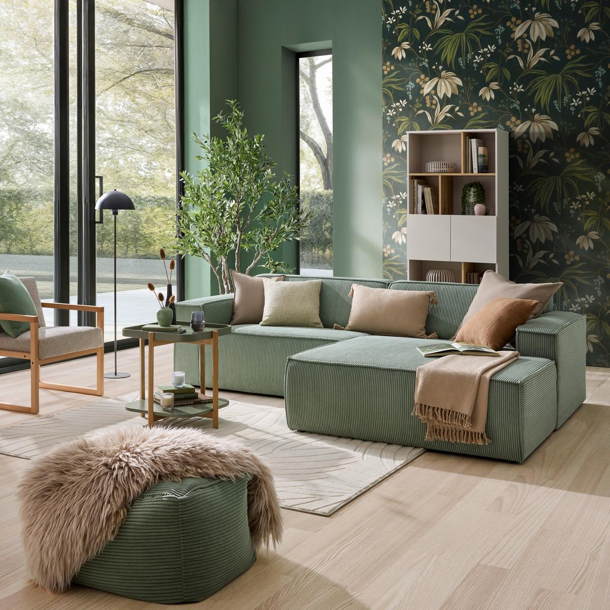 Wohnlandschaft Loft in Grün - Schwarz/Hellgrün, MODERN, Kunststoff/Textil (265/75/172cm) - Based