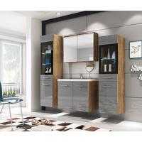 Kopalnica Madrit, Siva, Barva Hrasta, Led, 5-Delno - siva/bela, Basics, umetna masa/steklo (120cm) - P & B