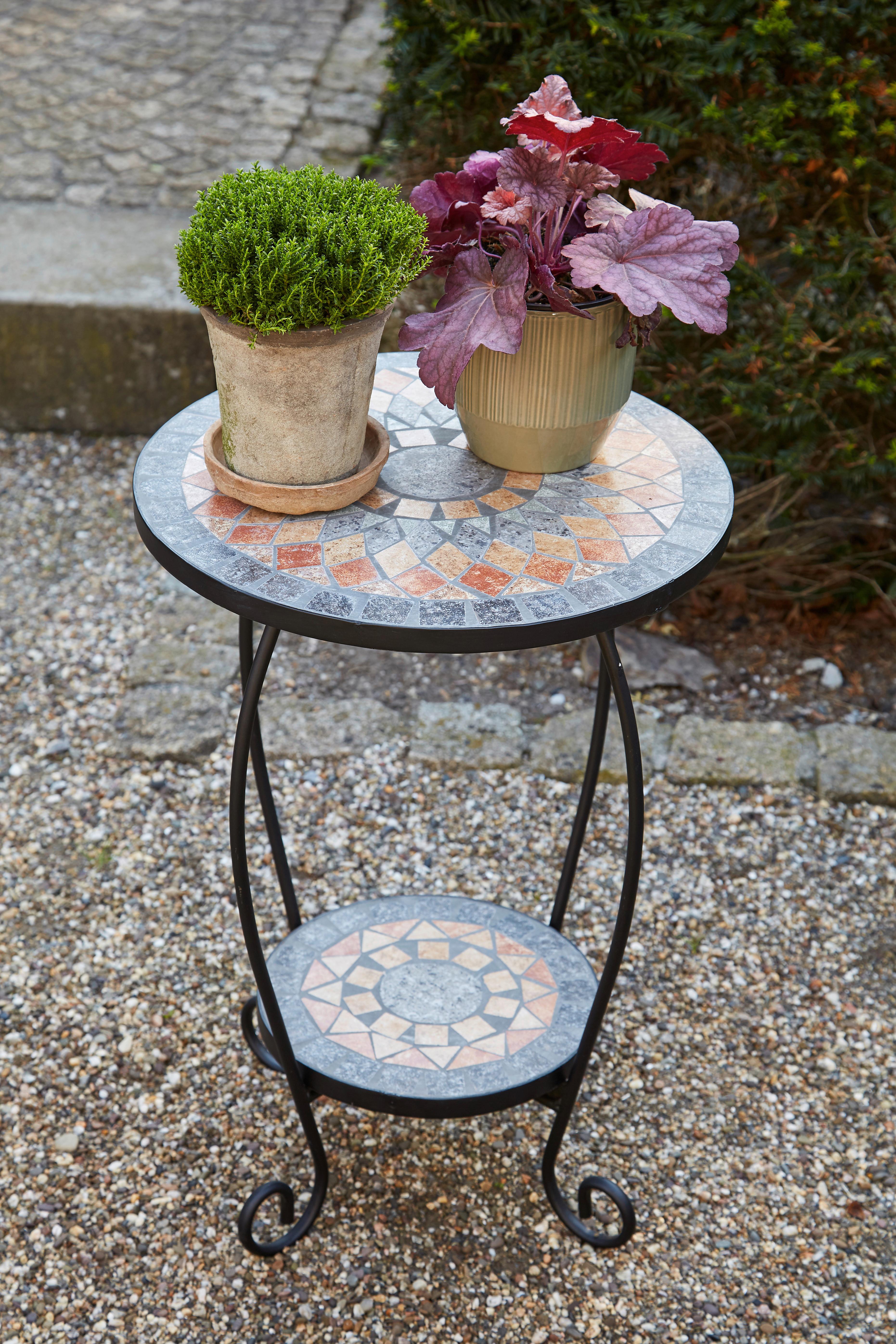 GARTENBEISTELLTISCH 380829 - Multicolor/Schwarz, MODERN, Keramik/Metall (41/41/59cm) - Siena Garden