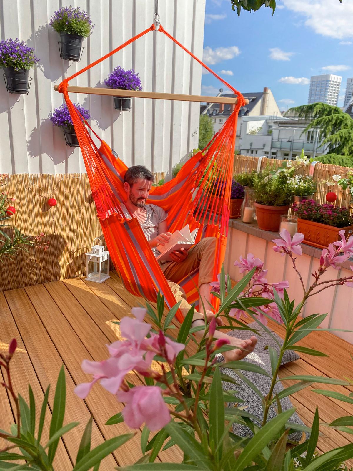 Hängesessel Comfort Hammock Echtholz Gelb/Orange/Rot/Grau - Gelb/Rot, LIFESTYLE, Holz/Textil (110/160/180cm) - La Siesta