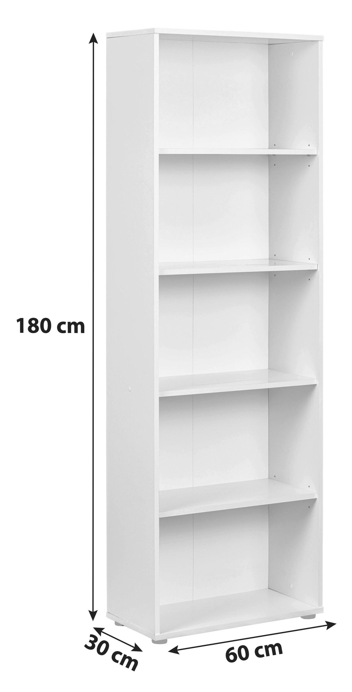 Standregal Arco ca. 60x180 cm Weiß - Schwarz/Weiß, Basics, Holzwerkstoff/Kunststoff (60/180/30cm) - MID.YOU