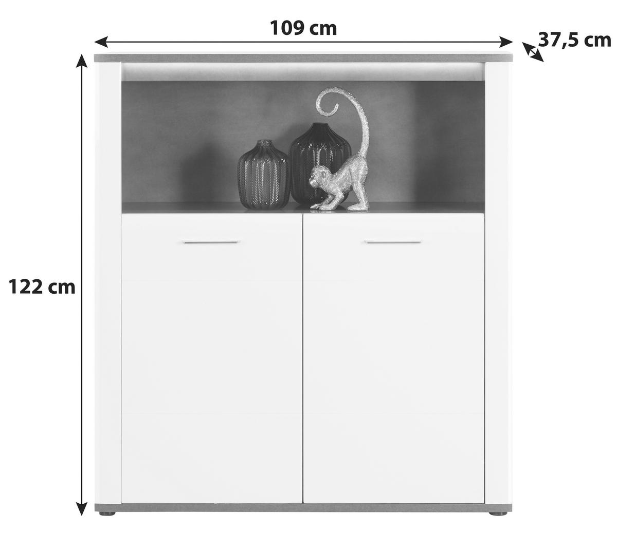 Comodă înaltă Alassio - alb/grafit, Modern, material pe bază de lemn (109/122/37,5cm) - Modern Living