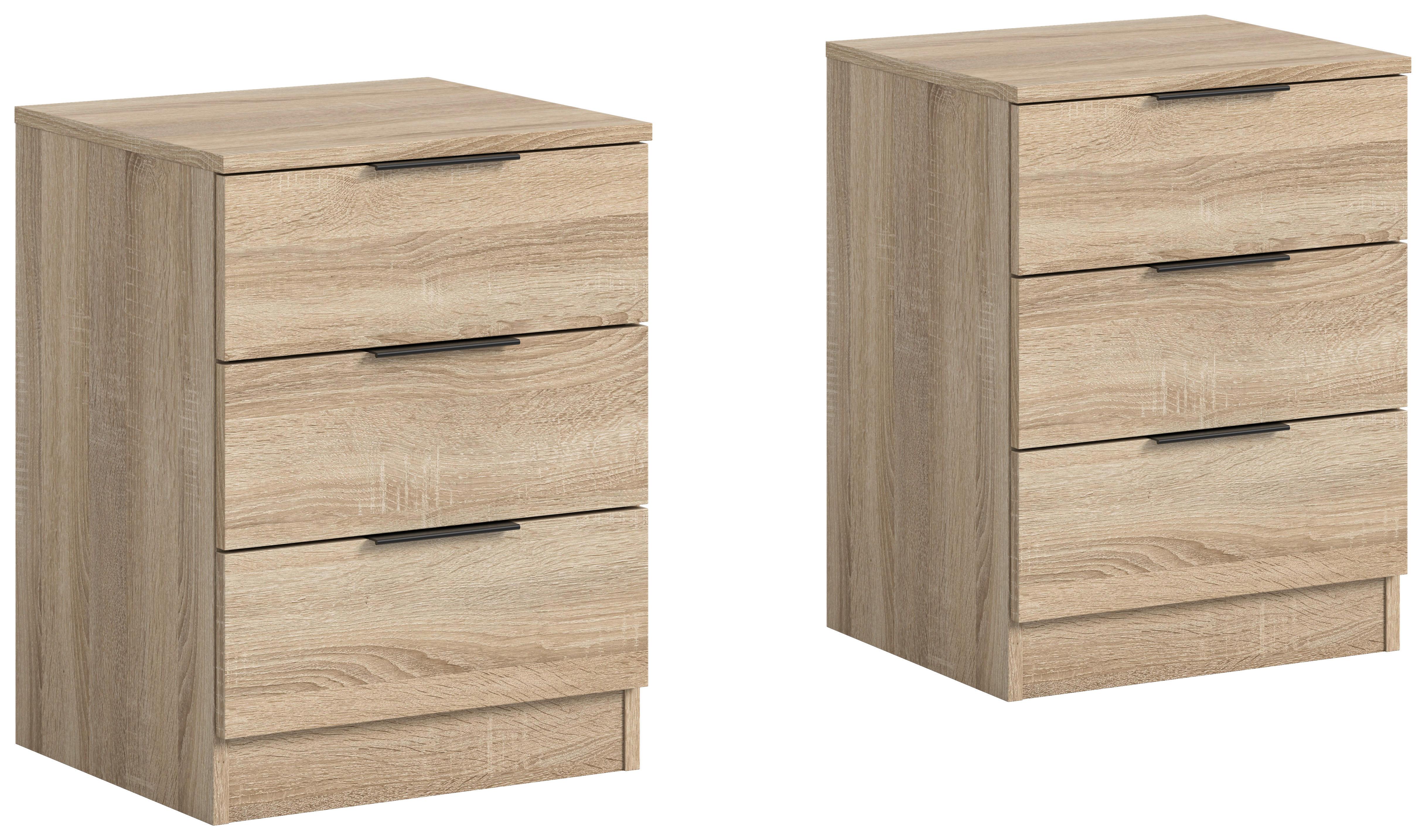 Nachtkästchenset KOPENHAGEN ca.45x60x40cm Sonoma Eiche - Schwarz/Sonoma Eiche, MODERN, Holzwerkstoff/Kunststoff (45/60/40cm) - MID.YOU