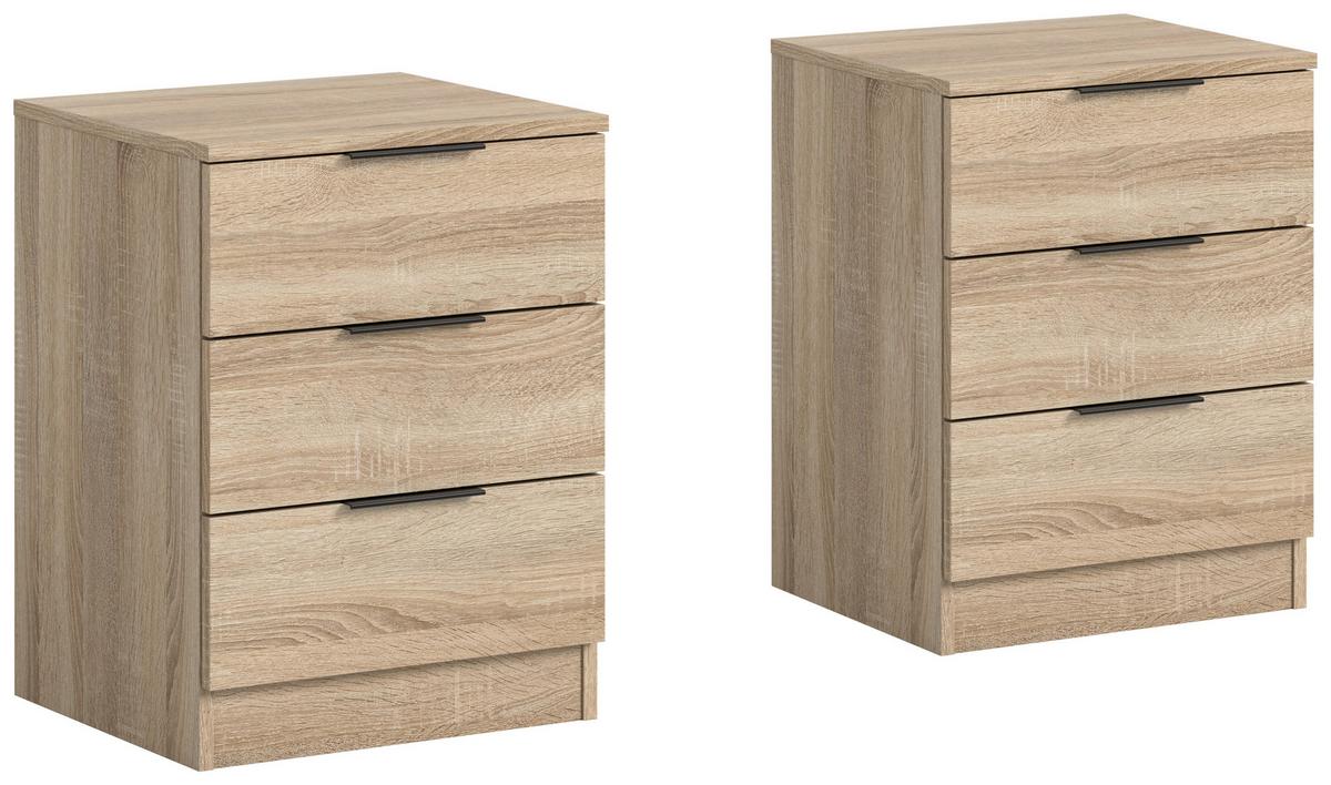 Nachtkästchenset KOPENHAGEN ca.45x60x40cm Sonoma Eiche - Schwarz/Sonoma Eiche, MODERN, Holzwerkstoff/Kunststoff (45/60/40cm) - MID.YOU