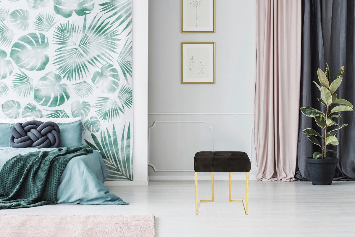 HOCKER RARE 100 - Goldfarben/Schwarz, Design, Textil/Metall (48/48/48cm) - Kayoom