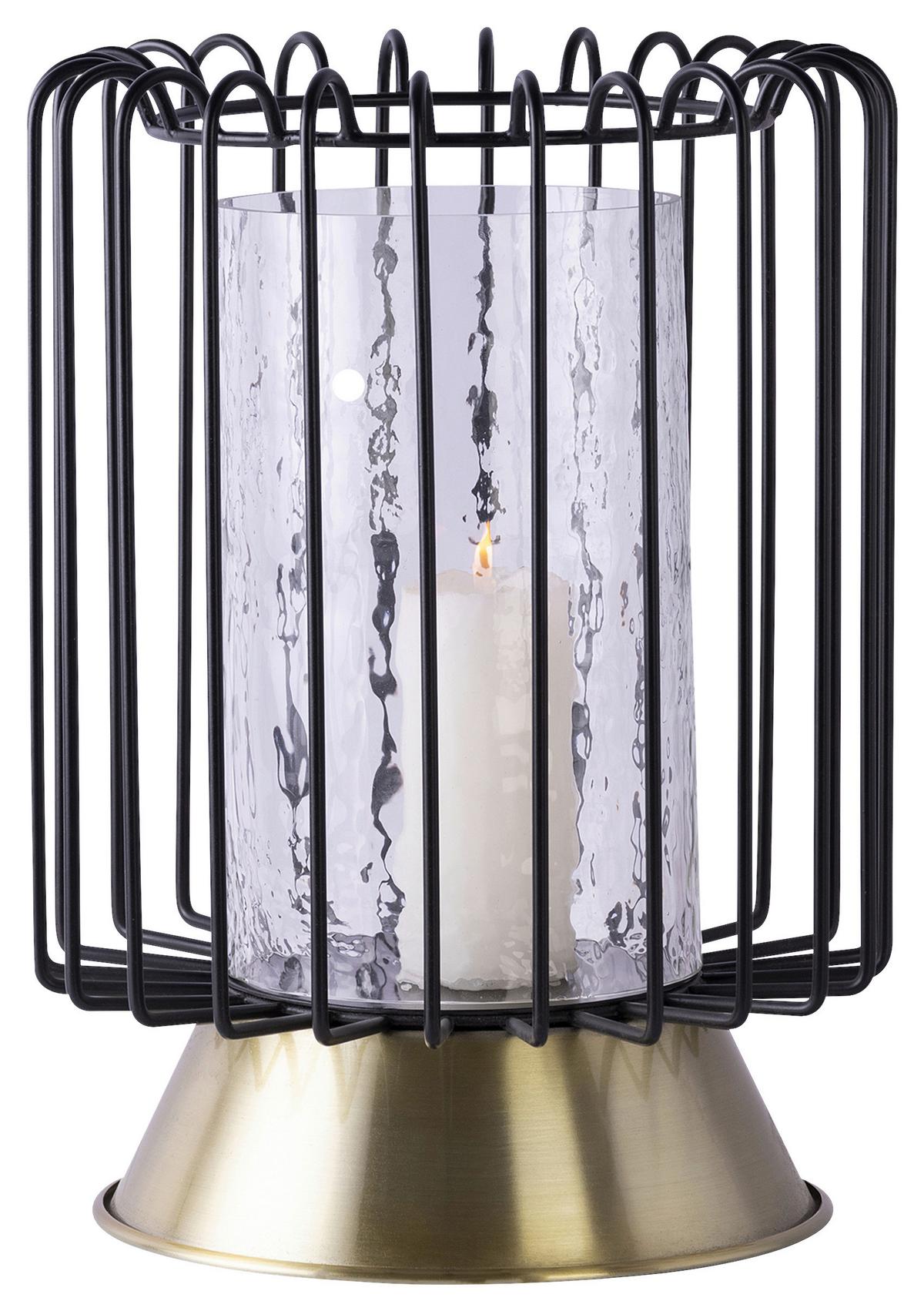 KERZENSTÄNDER MALIBU 225 - Goldfarben/Schwarz, Trend, Glas/Metall (22.5/22.5/31cm) - Kayoom