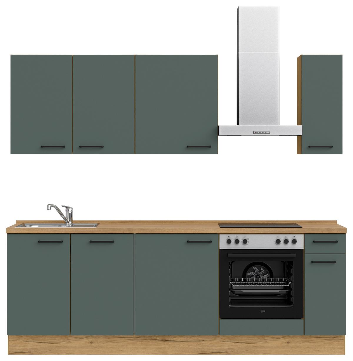 Küchenblock Easytouch Low m. Geräten Dunkelgrün - Dunkelgrün/Eichefarben, MODERN, Holzwerkstoff/Metall (240cm) - Nobilia