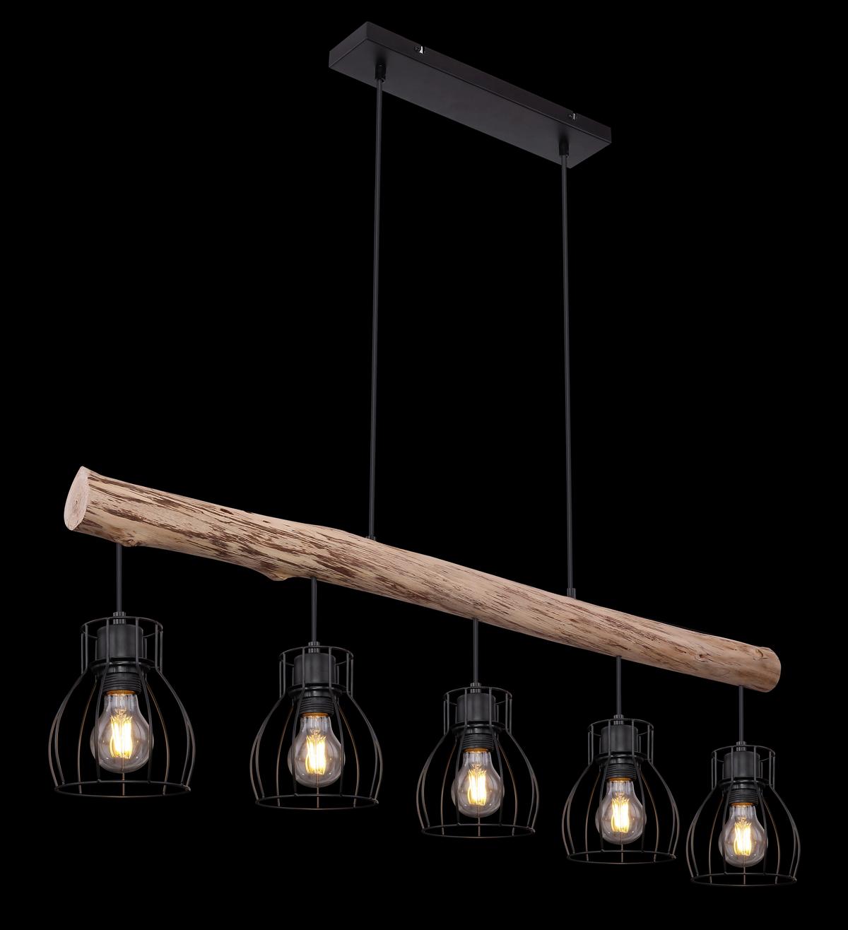 LAMPA WISZĄCA 15326-5NLU MINA *SBM* - kolor naturalny/czarny, Trend, metal/drewno (100/13,6/140cm) - Marama