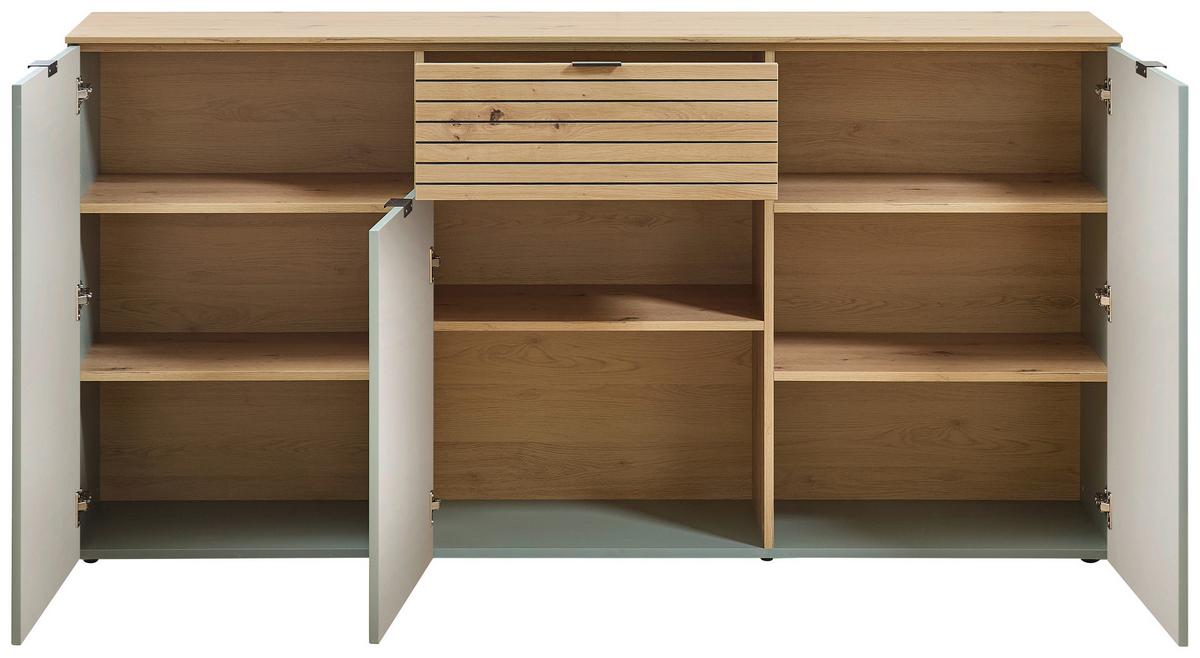 Sideboard Memphis Grün/Eiche Artisan - Schwarz/Eiche Artisan, MODERN, Holzwerkstoff/Metall (180/90/45cm) - Premium Living