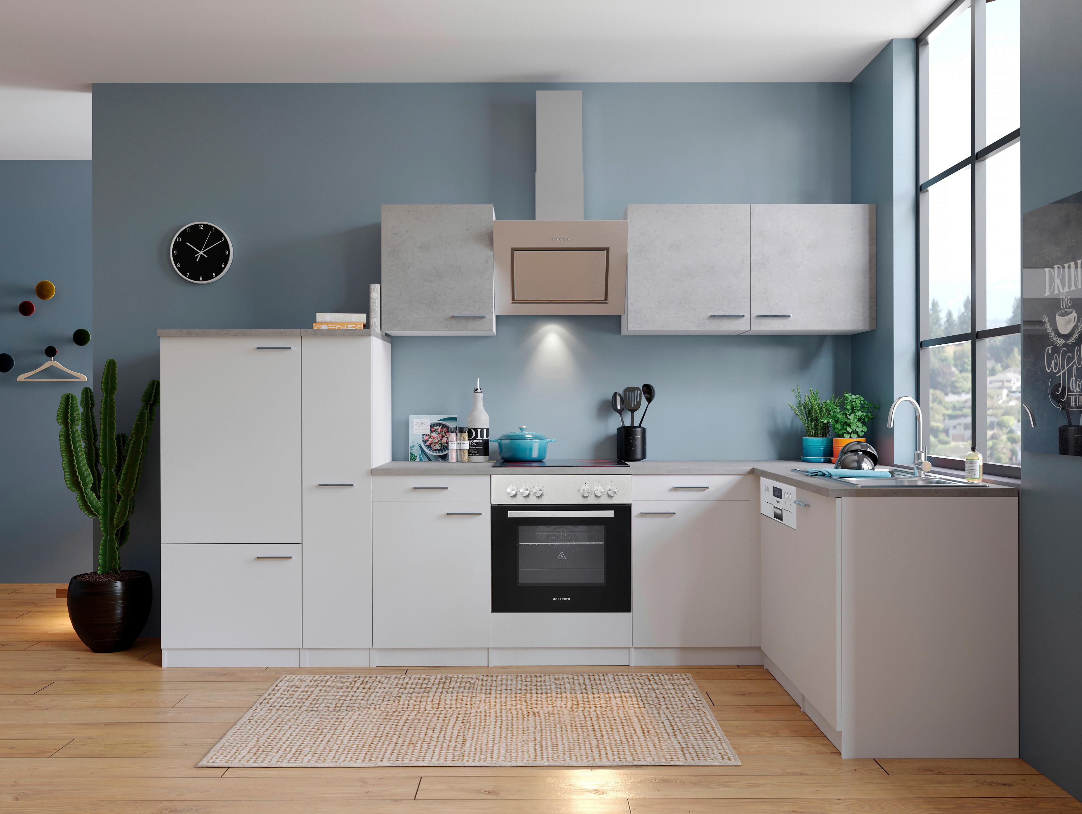 Eckküche Malia mit Geräten ca. 310x172 cm Weiß/Grau - Edelstahlfarben/Graphitfarben, Basics, Holzwerkstoff/Metall (310/172cm) - Respekta