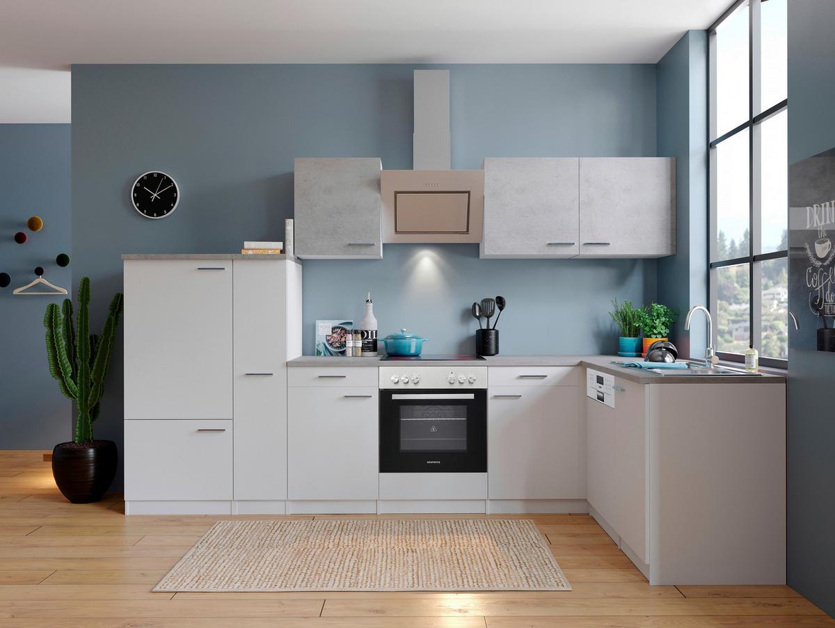 Eckküche Malia mit Geräten ca. 310x172 cm Weiß/Grau - Edelstahlfarben/Graphitfarben, Basics, Holzwerkstoff/Metall (310/172cm) - Respekta