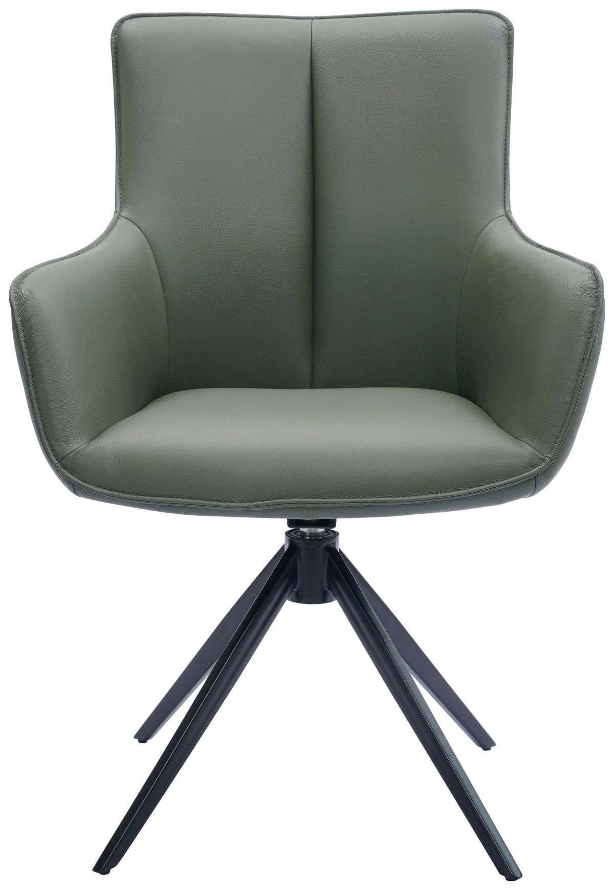 KRZESŁO Z PODŁOKIETNIKAMI YUKI -EXKLUSIV- - zielony/czarny, Design, skóra/metal (64/87/60cm) - Novel