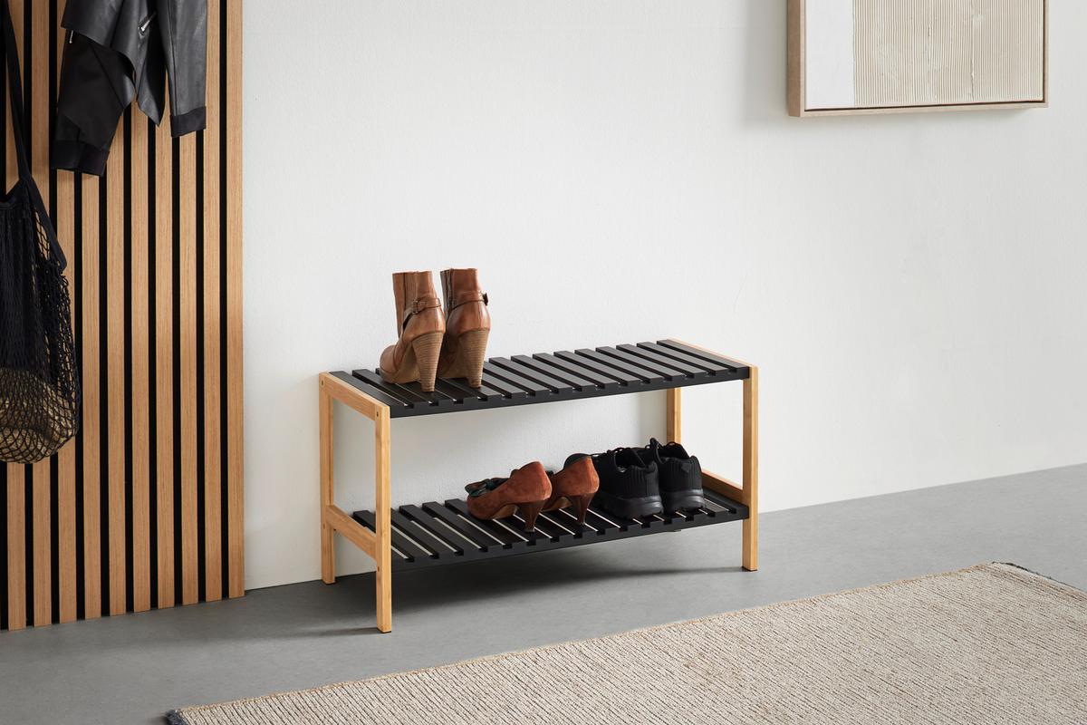 Schuhregal Elsa in Schwarz/Naturfarben - Schwarz/Naturfarben, MODERN, Naturmaterialien/Holzwerkstoff (70/36/30cm) - Mömax