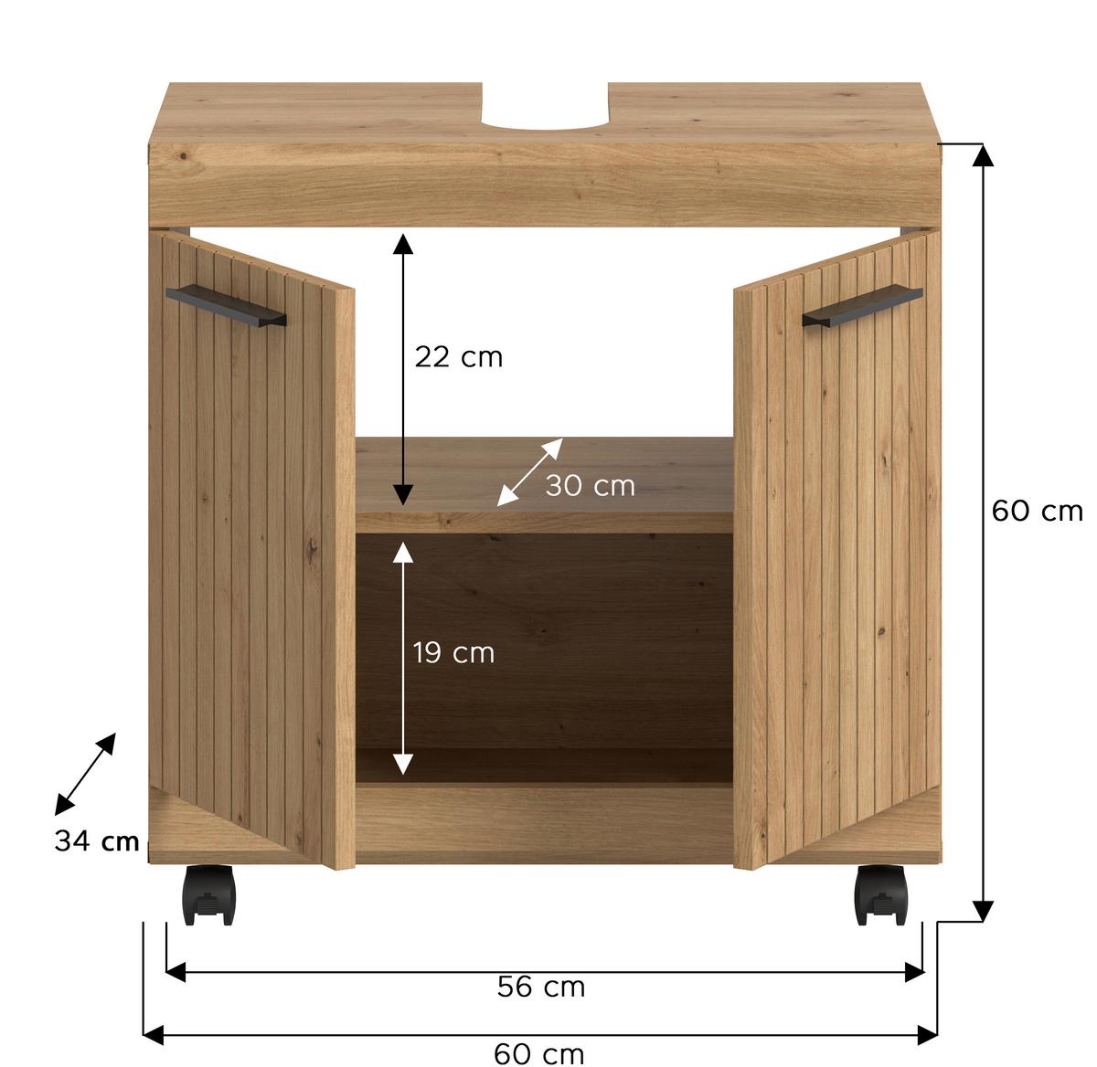 Waschbeckenunterschrank Scout Eiche Artisan - Schwarz/Eiche Artisan, Trend, Holzwerkstoff/Kunststoff (60/60/34cm) - MID.YOU