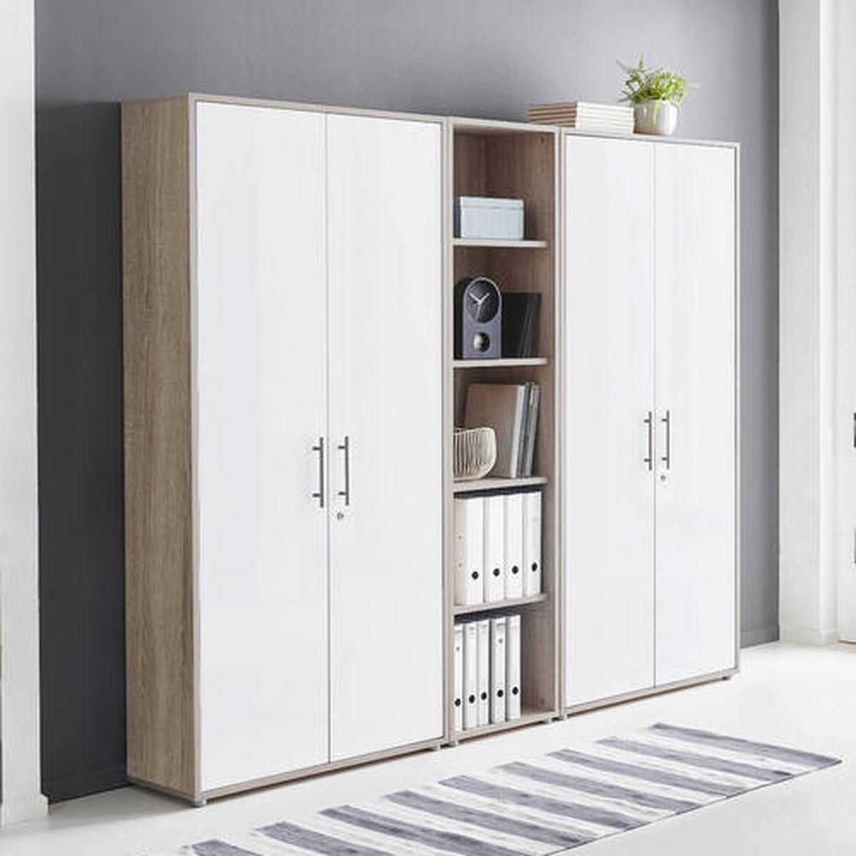 Aktenschrank Office Edition Sw Set 10 Weiß/Sonoma Eiche - Weiß/Sonoma Eiche, MODERN, Holzwerkstoff (213/186/33cm) - MID.YOU