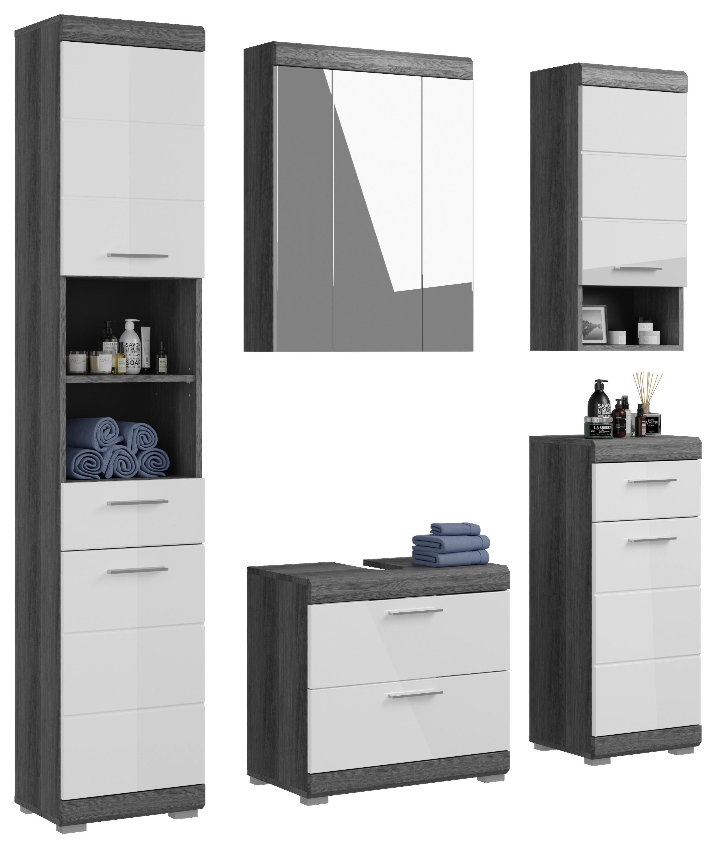 Badezimmer Scout 5-tlg. ca. 134 cm Anthrazit/Weiß - Weiß Hochglanz/Grau, MODERN, Holzwerkstoff/Kunststoff (134cm) - MID.YOU