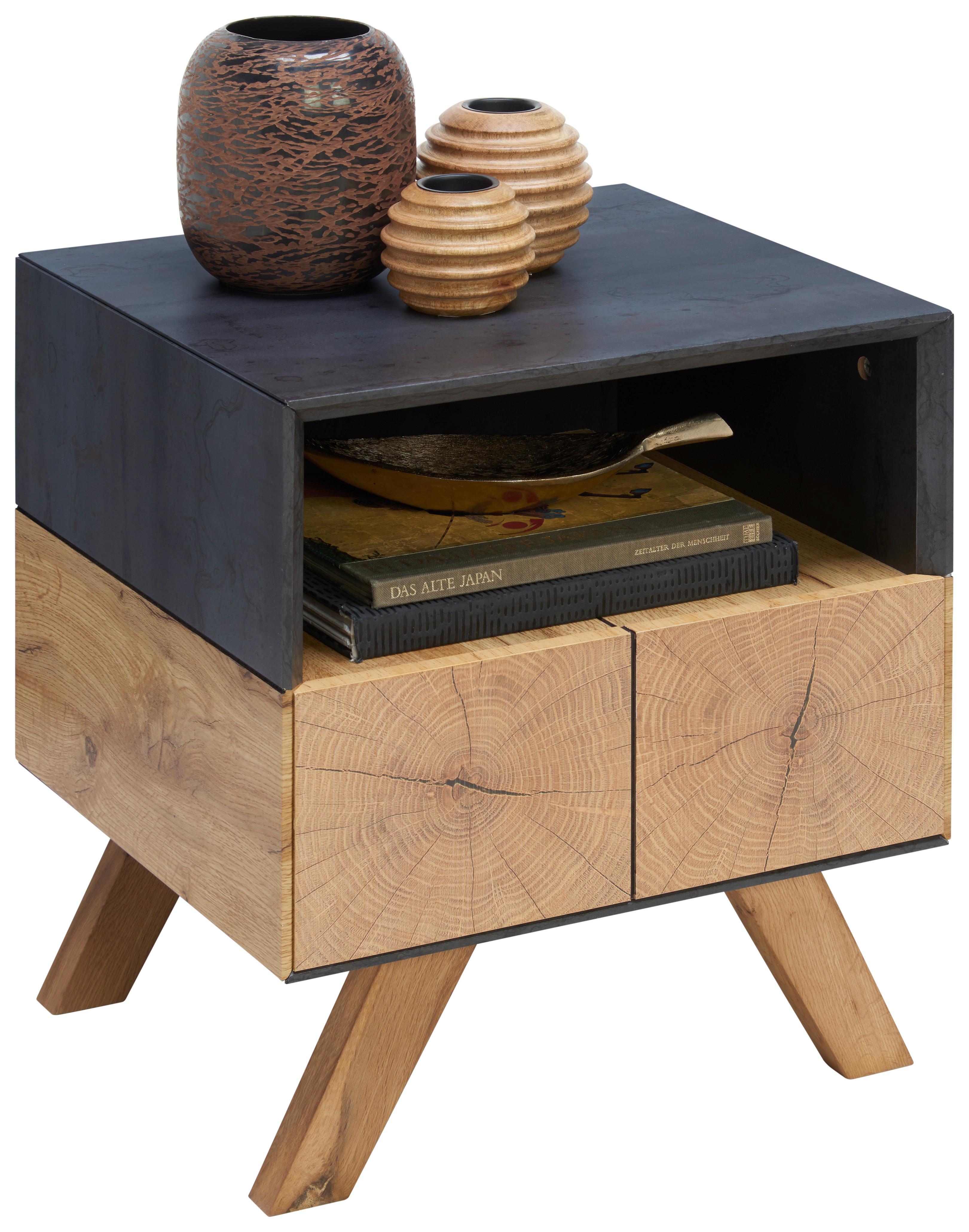 SZAFKA NOCNA KIK - kolor dębowy/ciemnoszary, Design, materiał drewnopochodny/drewno (45/50/40cm) - Carryhome