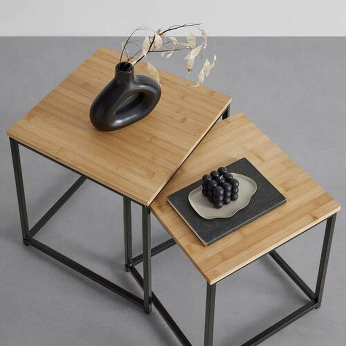 Set de mese auxiliare KOKO - culoare natur/negru, Lifestyle, materiale naturale/metal (34/38/36/40/34/38cm) - Modern Living