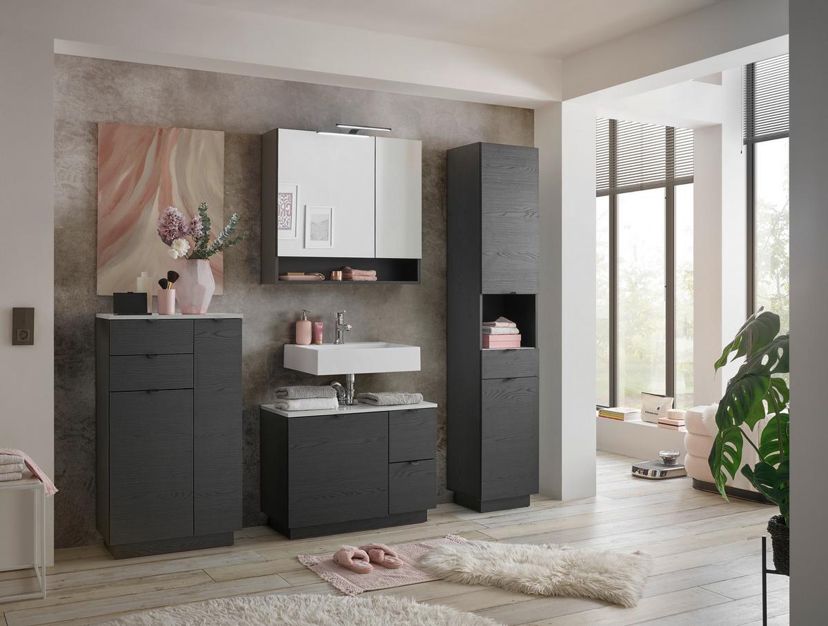 SZAFKA Z LUSTREM NEW YORK - czarny, Konventionell, materiał drewnopochodny/szkło (80/75/22cm) - Xora