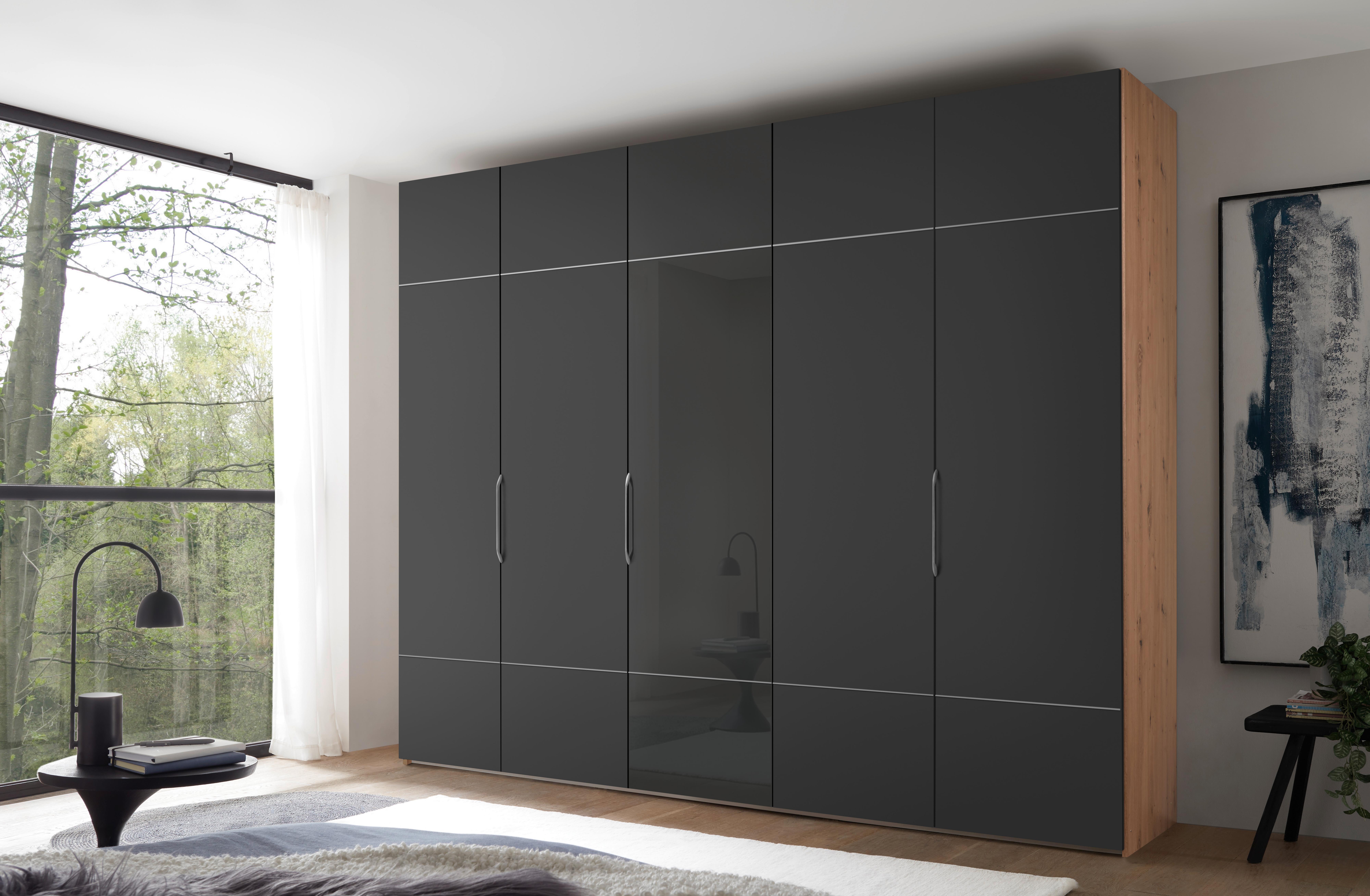 Ruhásszekrény Extenso Classic - alumíniumszínű/Artisan tölgy, Modern, faalapú anyag/üveg (249/222/63cm)