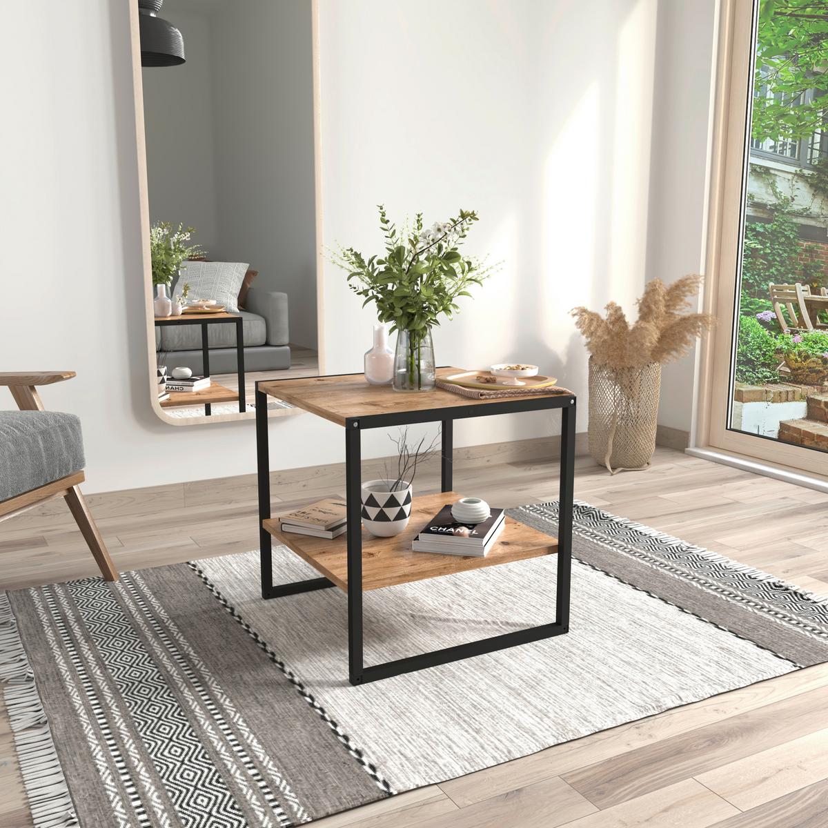 Klubska Miza Insasi M, Barva Hrasta, Črna - črna/medeni hrast, Design, kovina/leseni material (50/50/50cm) - MID.YOU