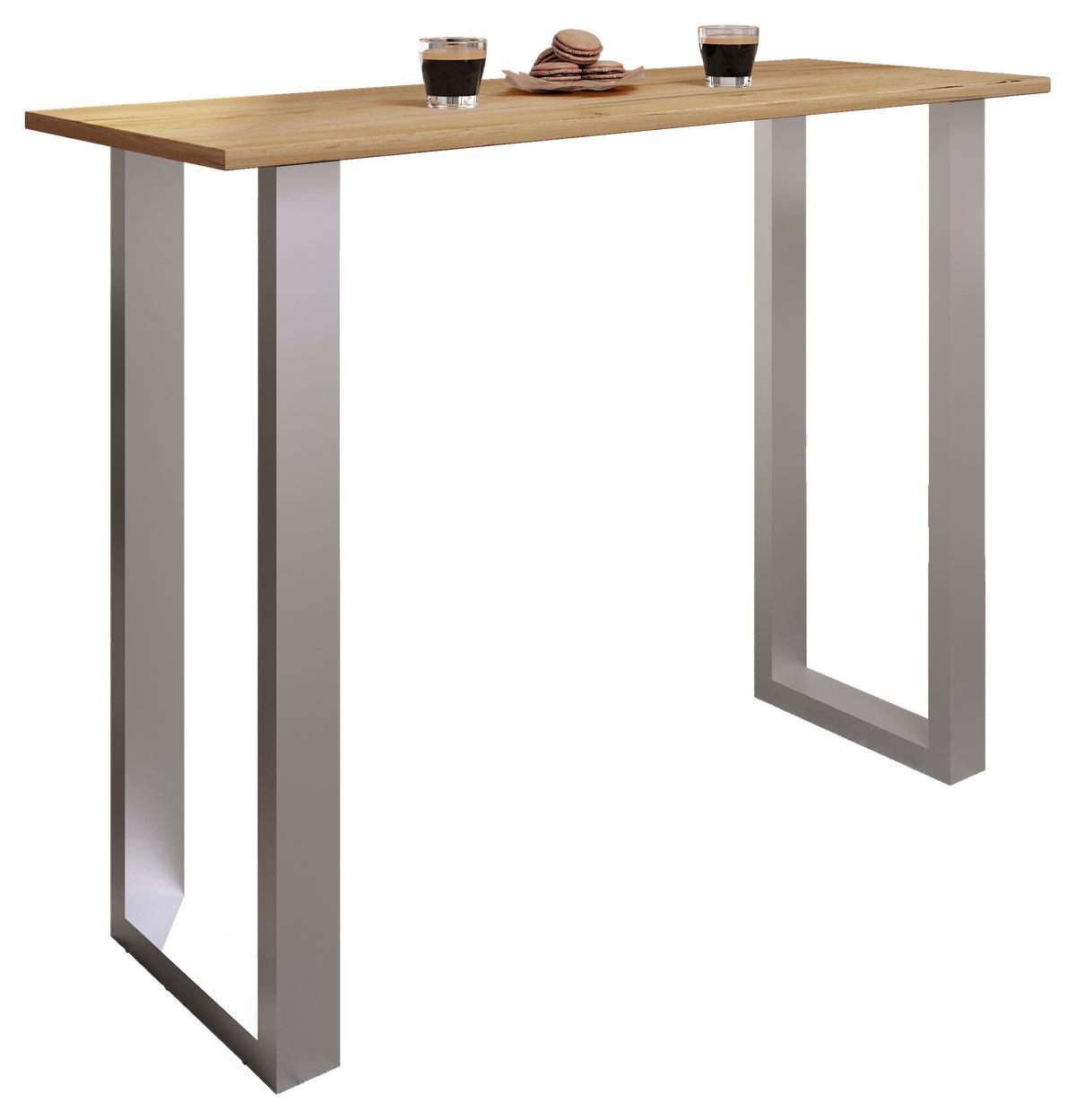 Bartisch XONA Silber/Eiche ca.140x102x50cm - Eichefarben/Silberfarben, KONVENTIONELL, Holzwerkstoff/Metall (140/102/50cm)