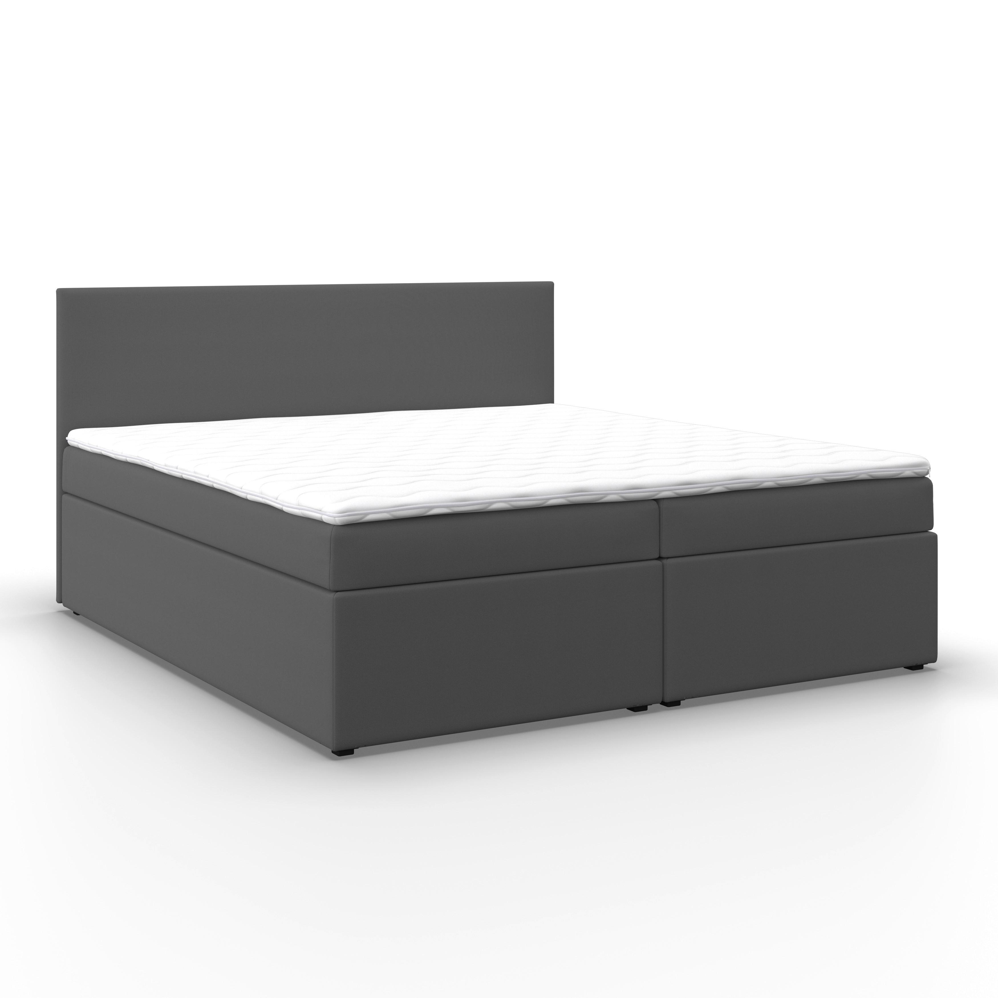 Boxbett Lucy ca. 180x200 cm Grau mit Topper - Anthrazit/Grau, MODERN, Holz/Holzwerkstoff (180/200cm) - Bessagi Home
