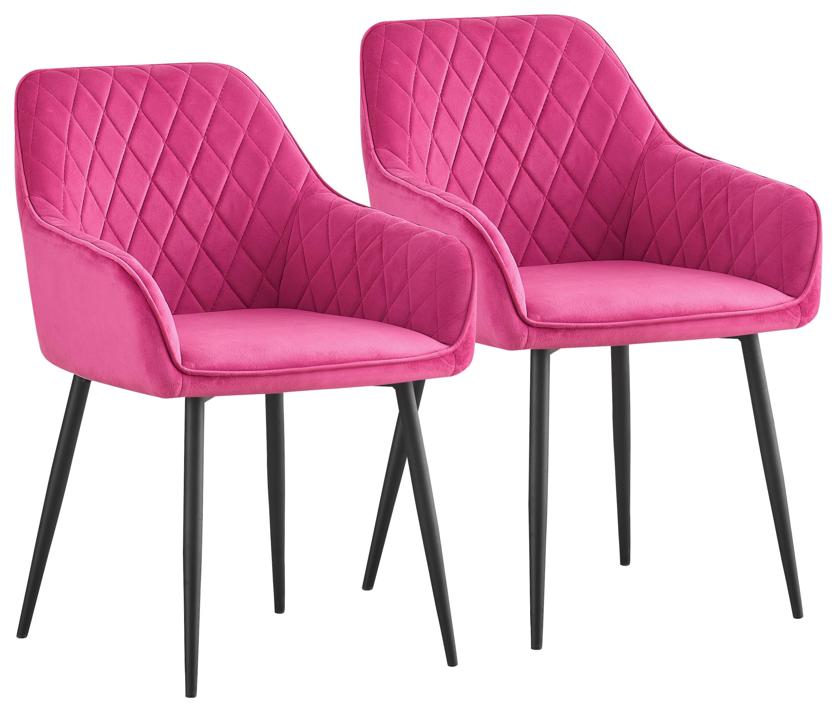 ZESTAW KRZESEŁ Z PODŁOKIETNIK. STU - jaskrawy róż/czarny, Design, metal/tkanina (56/82,5/61,5cm) - Novel