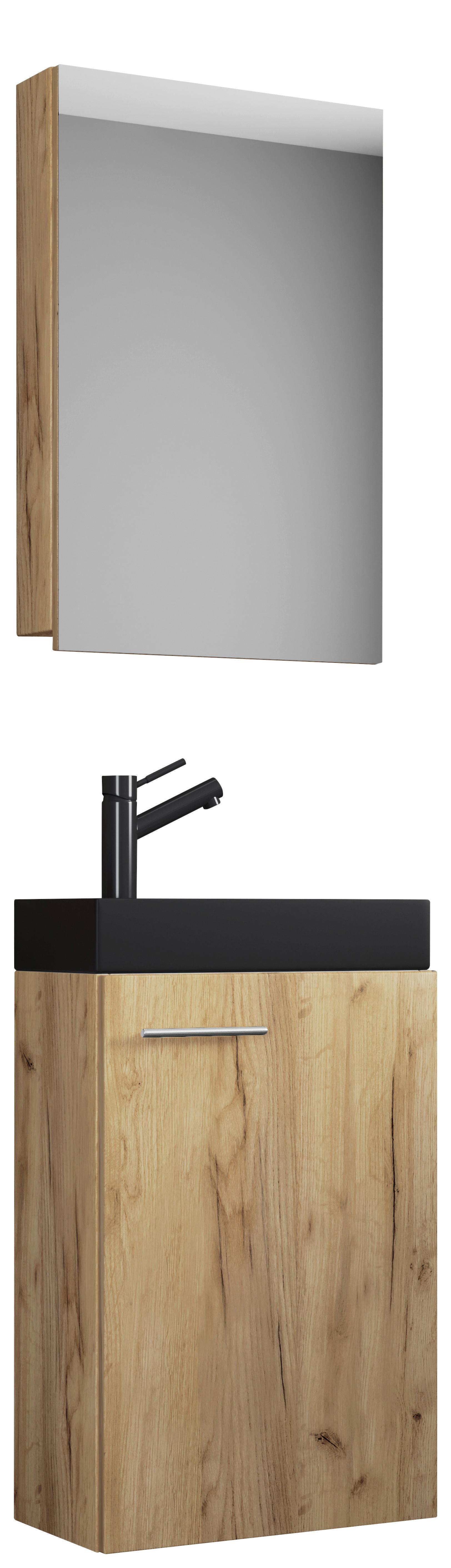 Kopalnica Za Goste Slito, Medeni Hrast, 3-Delno - srebrne barve/črna, Moderno, steklo/leseni material (41cm) - MID.YOU
