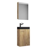 Kopalnica Za Goste Slito, Medeni Hrast, 3-Delno - srebrne barve/črna, Moderno, steklo/leseni material (41cm) - MID.YOU