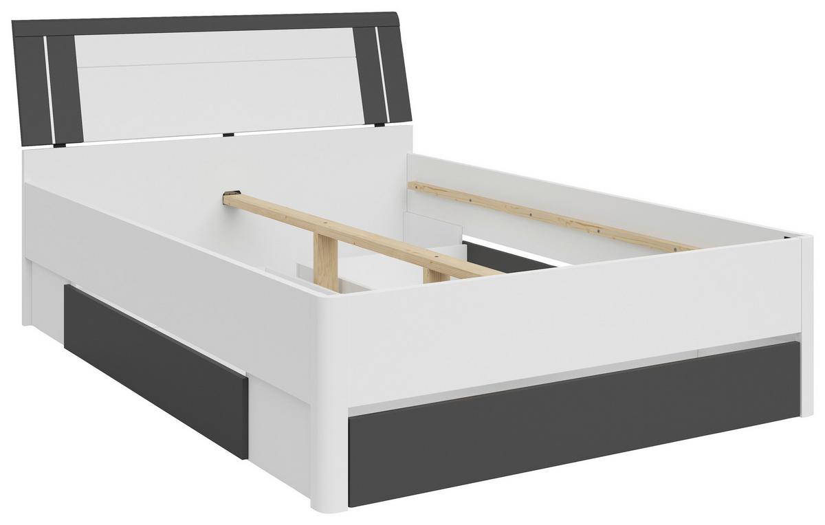 Stauraumbett in Weiss/Graphitfarben - Weiss/Graphitfarben, Konventionell, Holzwerkstoff (140/200cm) - Mömax