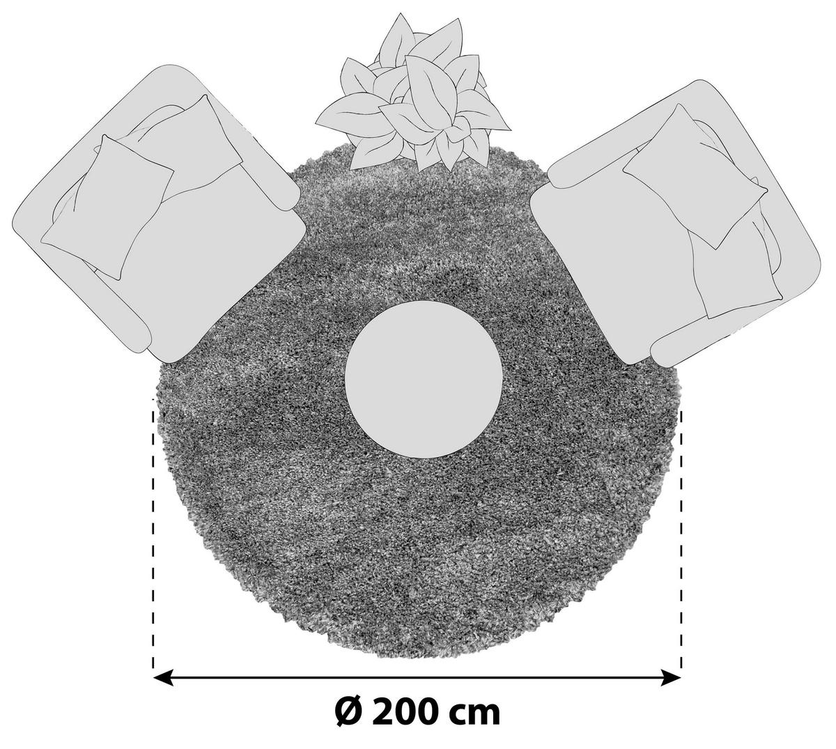 Hochflorteppich Fluffy Hellgrau Ø ca. 200cm - Hellgrau, Basics, Textil (200cm)