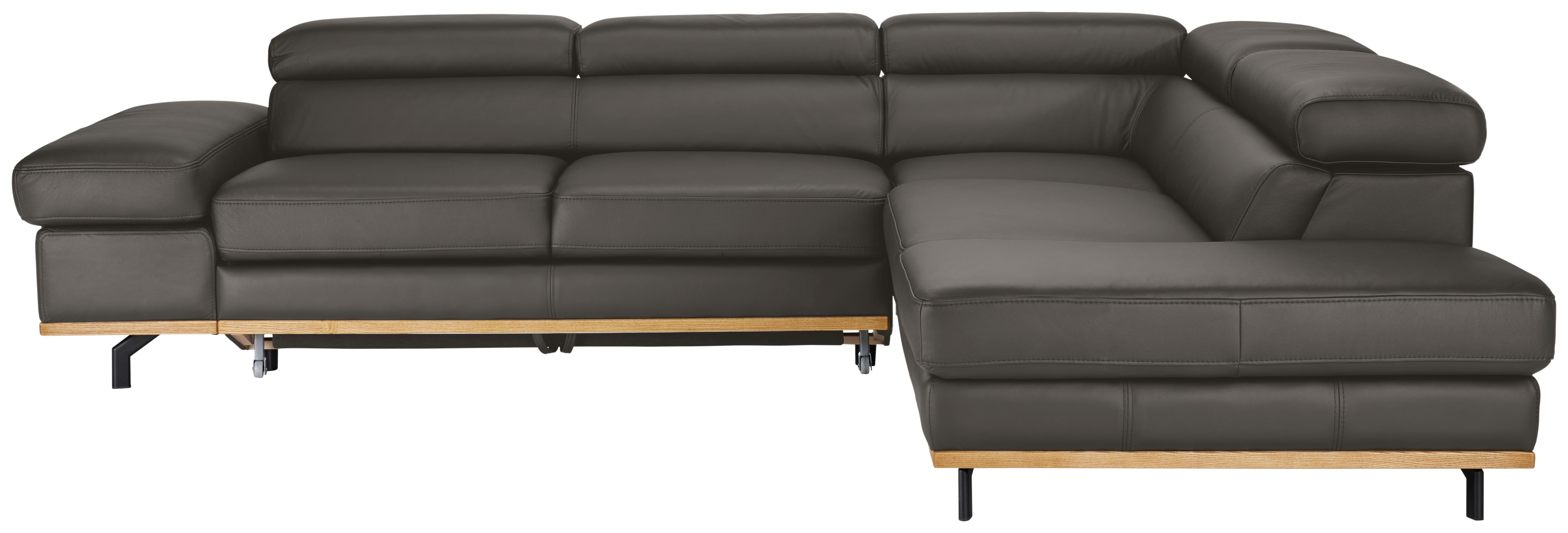 Wohnlandschaft Carmen rechts Graublau - Graublau/Schwarz, MODERN, Leder/Holz (292/72/226cm) - Premium Living