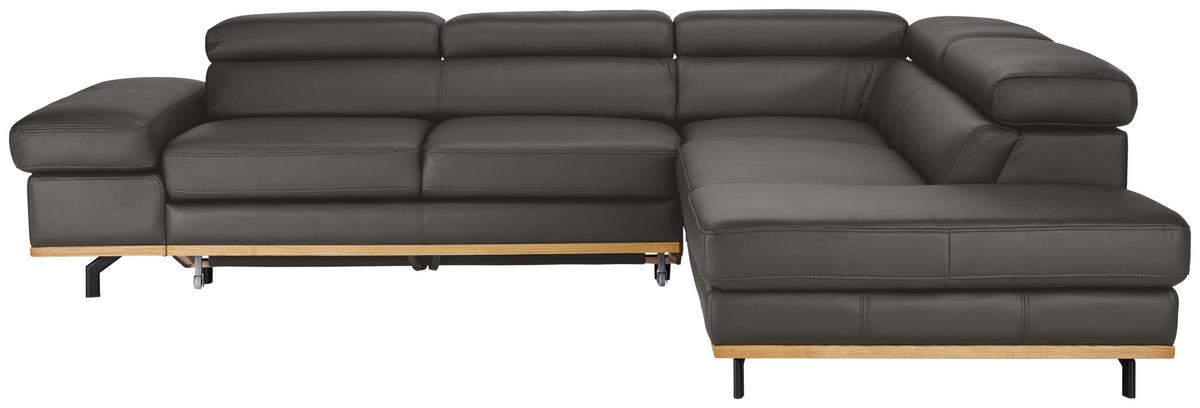 Wohnlandschaft Carmen rechts Graublau - Graublau/Schwarz, MODERN, Leder/Holz (292/72/226cm) - Premium Living