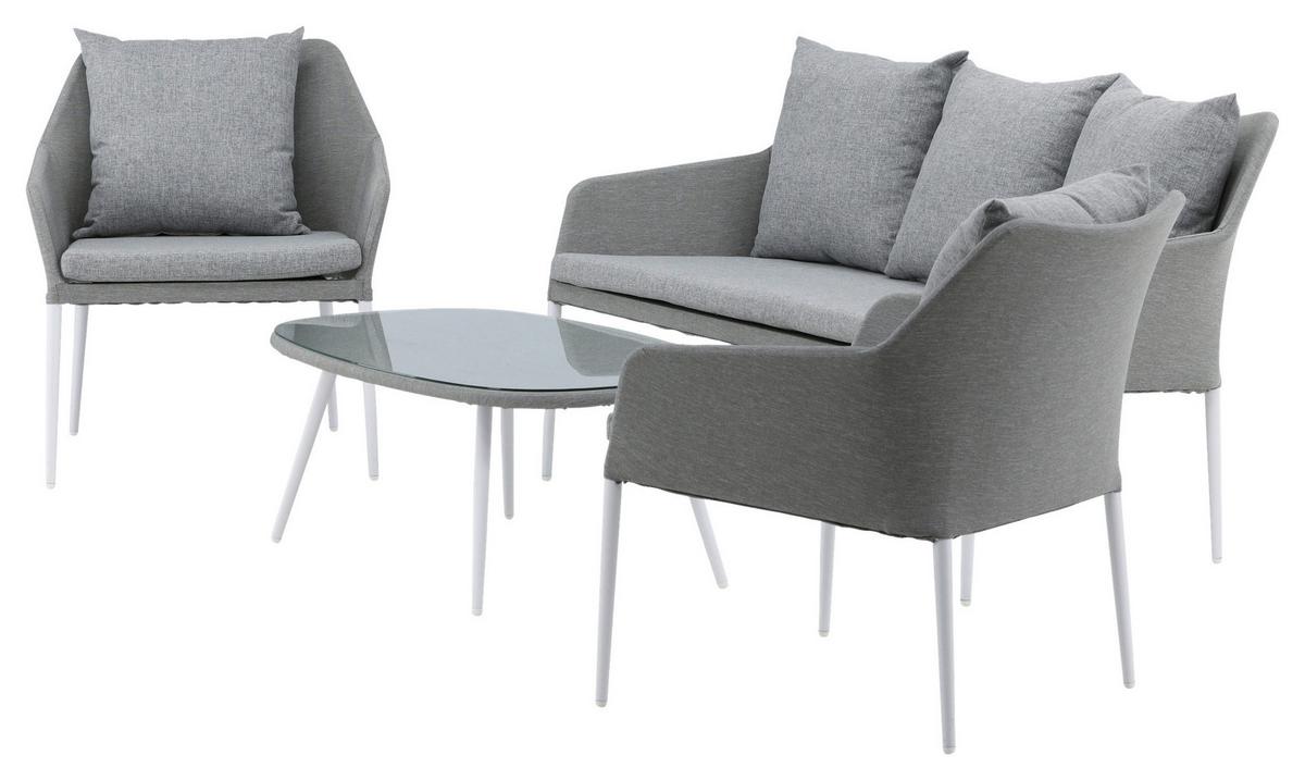 LOUNGEGARNITUR SPOGA - Weiß/Grau, KONVENTIONELL, Glas/Textil - Gardenson