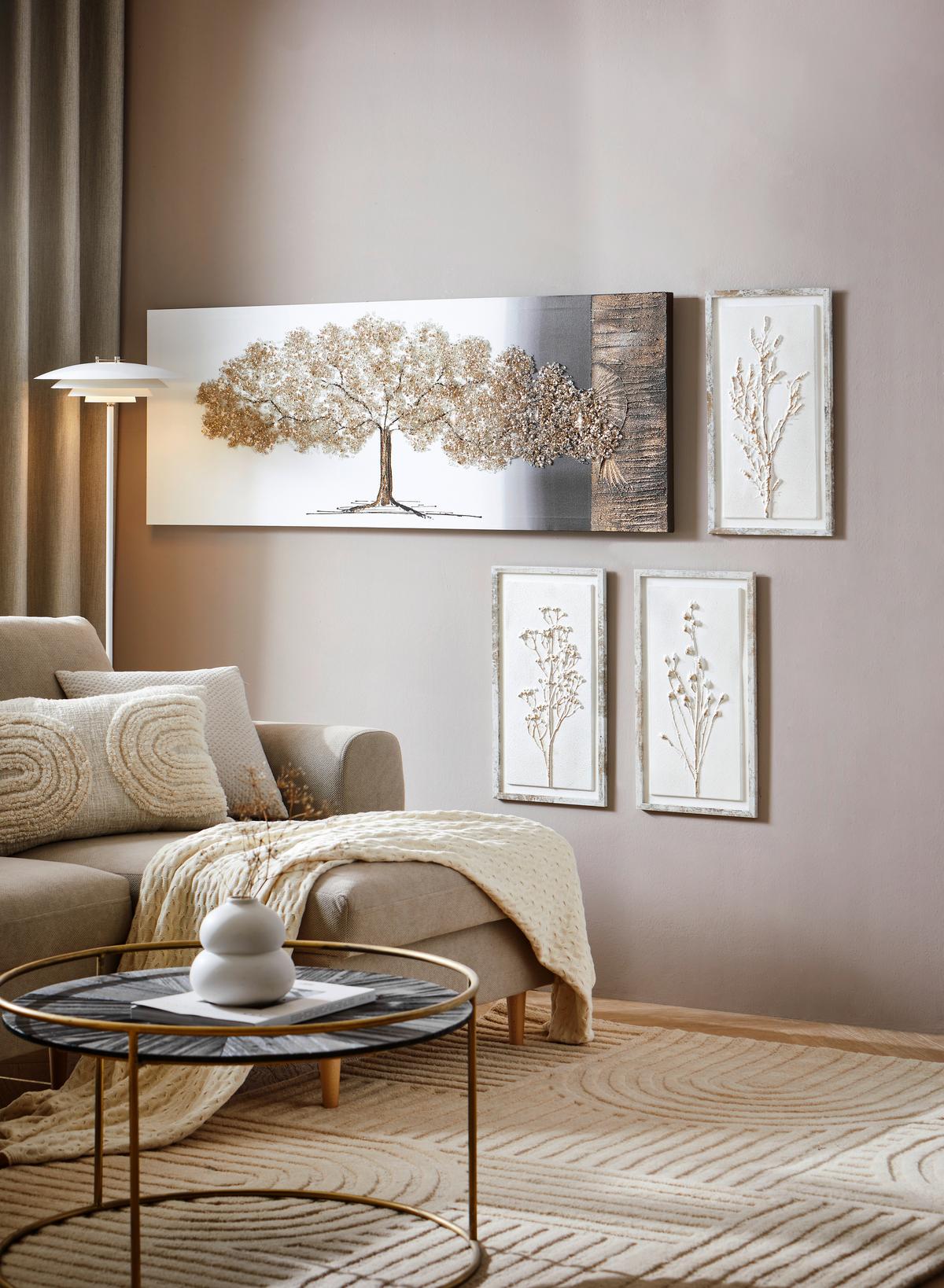 OBRAZ OLEJNY 8434155247904 - biały/kolor złoty, Lifestyle, materiał drewnopochodny/tkanina (150/55cm) - Monee