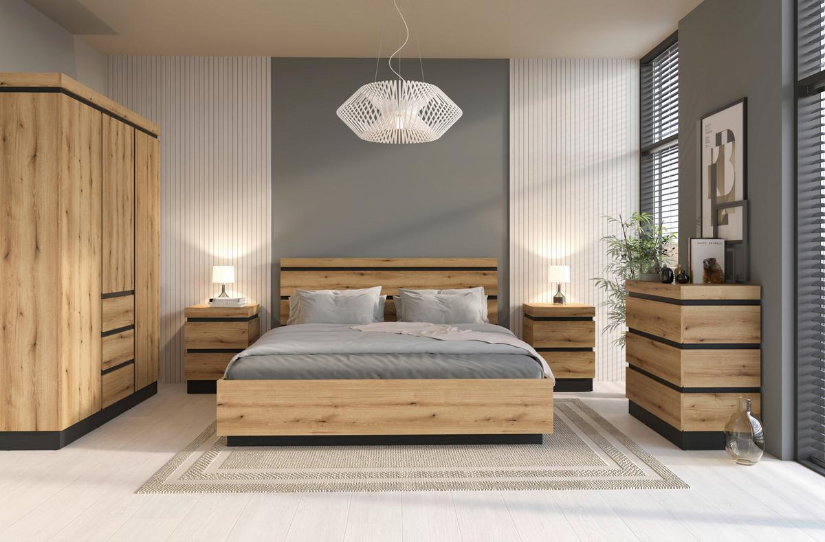 Krevet Corte - boje hrasta/crna, Moderno, drvni materijal/plastika (145/107,2/206,5cm)