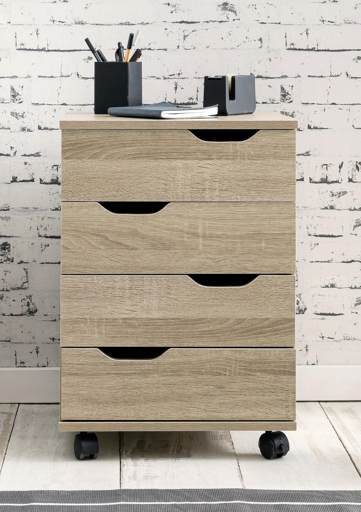 Predalnik Na Kolescih Rollcontainer - barve hrasta, Moderno, umetna masa/leseni material (40/60/40cm) - MID.YOU