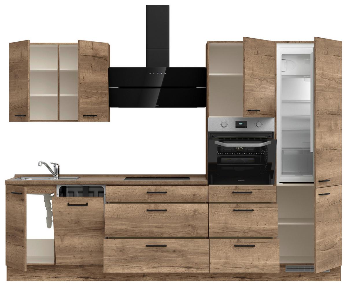 Küchenblock Structura High m. Geräten Eiche dunkel - Eiche dunkel/Schwarz, MODERN, Holzwerkstoff/Metall (300cm) - Nobilia